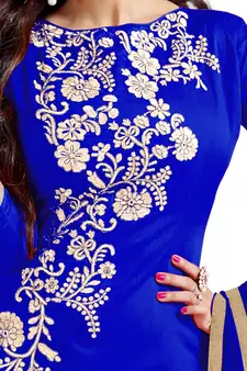 Blue Embroidered Chanderi Eid Party Salwar with Dupatta - Unstitched