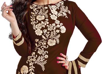 Eid Festive Salwar In Brown Embroidered Chanderi with Dupatta Unstitched 2