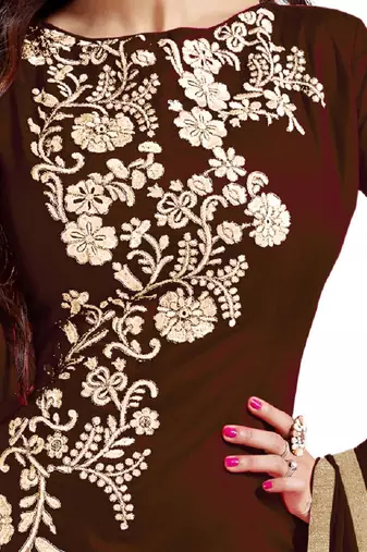 Eid Festive Salwar In Brown Embroidered Chanderi with Dupatta Unstitched