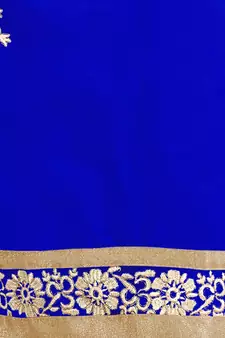 Blue Embroidered Chanderi Eid Party Salwar with Dupatta - Unstitched