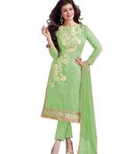 Light green embroidered chanderi salwar with dupatta