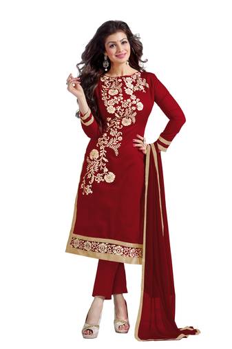 Maroon Embroidered Chanderi Salwar With Dupatta