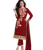 Maroon Embroidered Chanderi Salwar With Dupatta