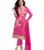 Pink Embroidered Chanderi Salwar With Dupatta