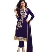 Navy blue embroidered chanderi salwar with dupatta
