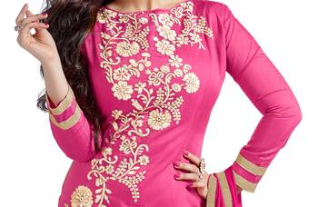 Pink Embroidered Chanderi Salwar With Dupatta 2