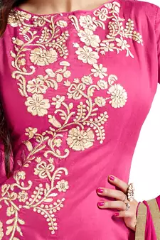 Pink Embroidered Chanderi Salwar With Dupatta