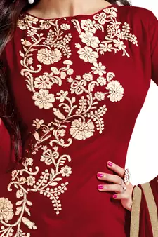 Maroon Embroidered Chanderi Salwar With Dupatta