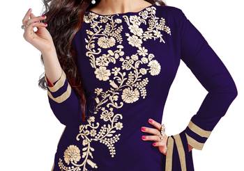 Navy blue embroidered chanderi salwar with dupatta 2