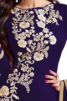 Navy blue embroidered chanderi salwar with dupatta