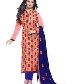 Orange Embroidered Chanderi Salwar With Dupatta