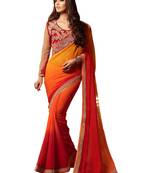 Orange color embroidered georgette semi stitched party wear saree with blouse