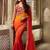 Orange color embroidered georgette semi stitched party wear saree with blouse