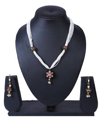 Red Pearl Chains Kundan Meenakari Pendant Necklace Set TNS934 1