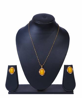 Yellow Stone Gold Chain Pendant Set MNS952 1