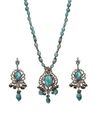 Green Oxidized Dull Gold Stones Crystal Beads Pendant Necklace Set WNS1037 1