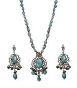 Green Oxidized Dull Gold Stones Crystal Beads Pendant Necklace Set WNS1037