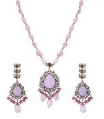 Light Pink Oxidized Gold Stones Crystal Beads Pendant Necklace Set WNS1038