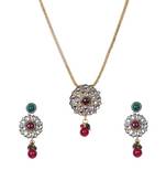 Red Green Beads Kundan Gold Chain Floral Pendant Set WMNS961