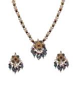 Red Green Grey Beads Pearl Drop Gold Ethnic Necklace Set WMNS963