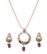 Red Green Gold Kundan Meenakari Ethnic Pendant Set WMNS967