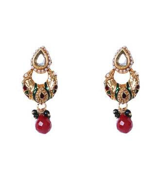 Red Green Gold Kundan Meenakari Ethnic Pendant Set WMNS967 2
