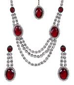 Red Silver Gold Stone Studded Two Layer Designer Necklace Set WMNS1023
