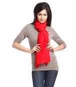 Real Red Viscose Stole With Tassels