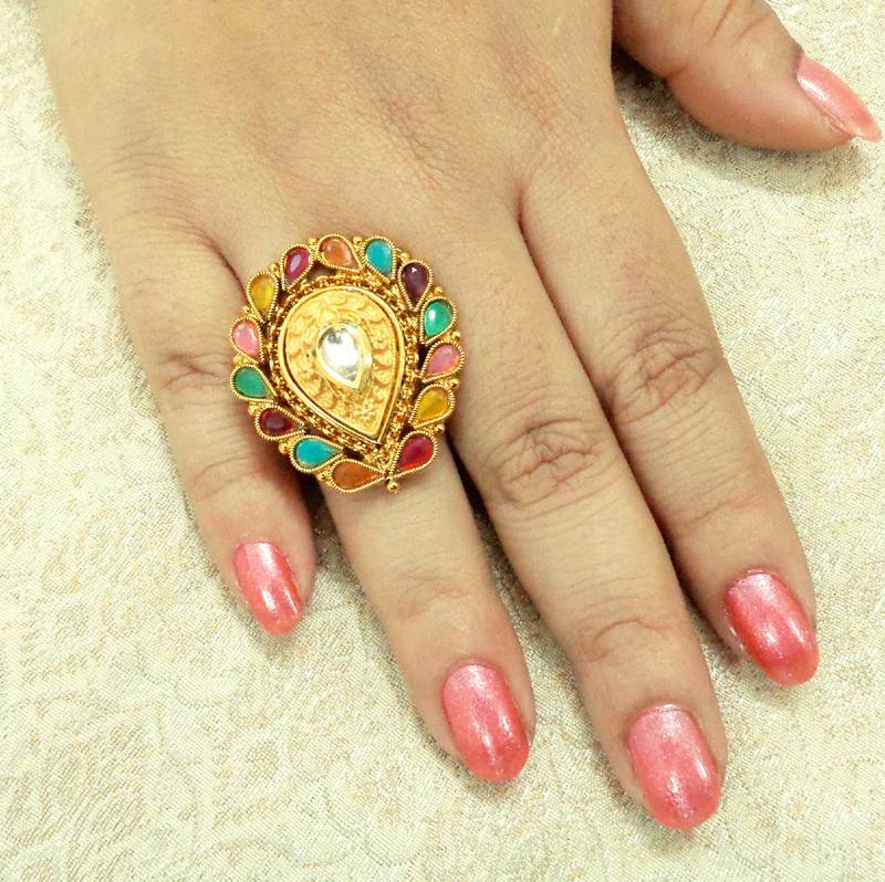 Copper Royal Navaratna Kundan Adjustable Finger Ring Wedding Bridal