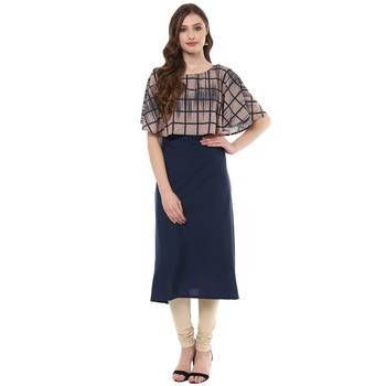 blue faux_crepe crepe stitched kurti 1
