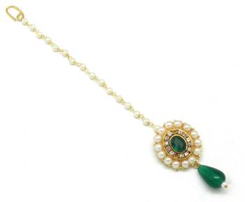 Sober Maang Tikka Decorated With Crystal  And  Pearl 3