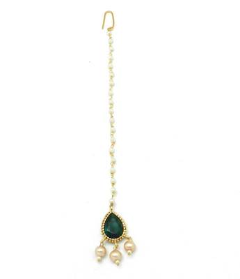 Single Stone Maang Tikka With Pearl Drops 1