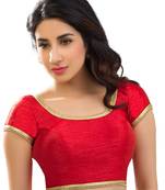 Red Silk Blend Plain Unstitched Blouse