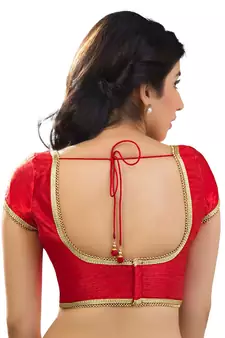Red Silk Blend Plain Unstitched Blouse