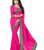 Dark pink embroidered georgette saree with blouse