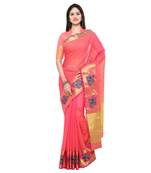 Pink embroidered banarasi saree with blouse