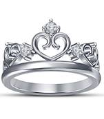 925 Silver Plated Heart Princess Crown finger Ring Only For Womens & Girls