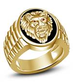 Fancy Lion Ring 925 Sterling Silver 14K Gold Plated Round Cut Red Gaenet