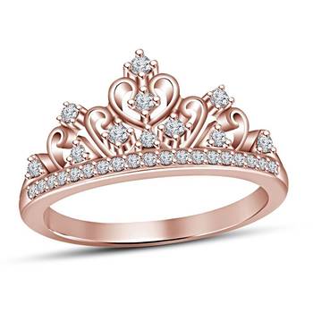 Charming Queen Crown Ring Round Cut White CZ 14K Rose Gold Plated 925 Sterling 1