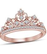 Charming Queen Crown Ring Round Cut White CZ 14K Rose Gold Plated 925 Sterling