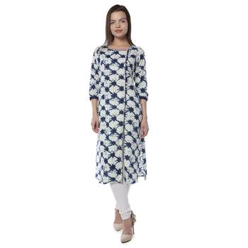 Dark blue printed cotton stithced kurtas-and-kurtis 1
