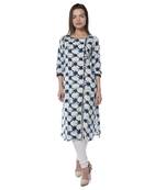 Dark blue printed cotton stithced kurtas-and-kurtis