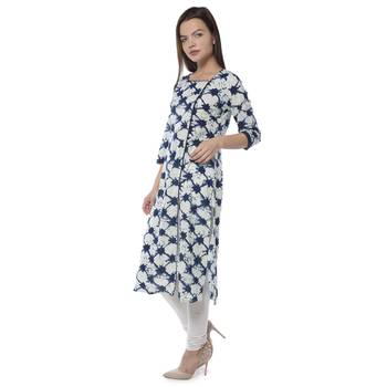 Dark blue printed cotton stithced kurtas-and-kurtis 3