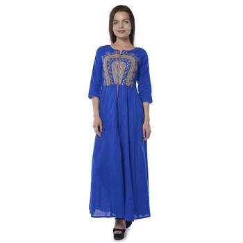 Blue embroidered cotton stithced kurtas-and-kurtis 1