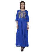 Blue embroidered cotton stithced kurtas-and-kurtis