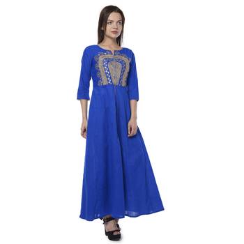 Blue embroidered cotton stithced kurtas-and-kurtis 4