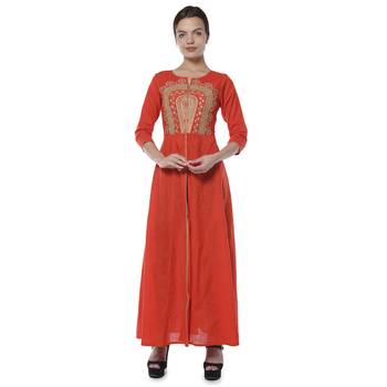 Orange embroidered cotton stithced kurtas-and-kurtis 1