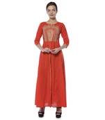 Orange embroidered cotton stithced kurtas-and-kurtis
