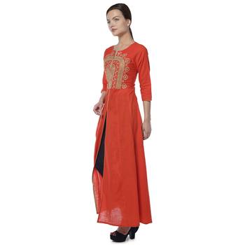 Orange embroidered cotton stithced kurtas-and-kurtis 3