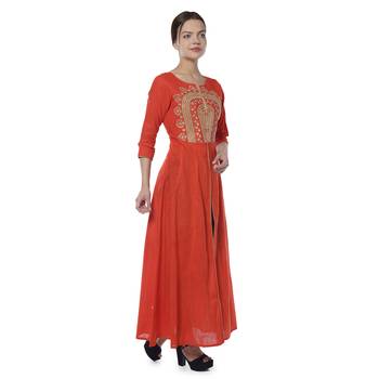 Orange embroidered cotton stithced kurtas-and-kurtis 4